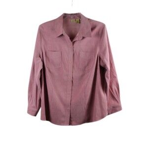Linden Hill Pink Women's Long Sleeve Button Up Shirt Collared 1X 044